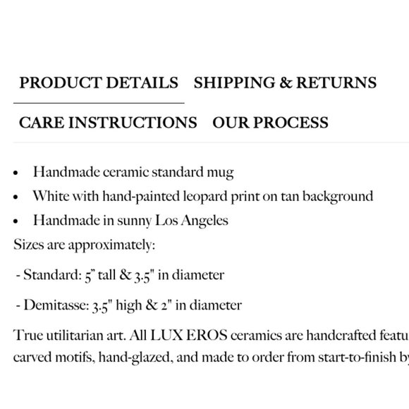 NWOT New LUX EROS Handmade Tan Round Handle Spotted Leopard Artsy Ceramic Mug - Picture 17 of 17